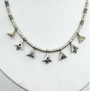Sterling silver dainty concentric triangle necklace red stone gold vermeil